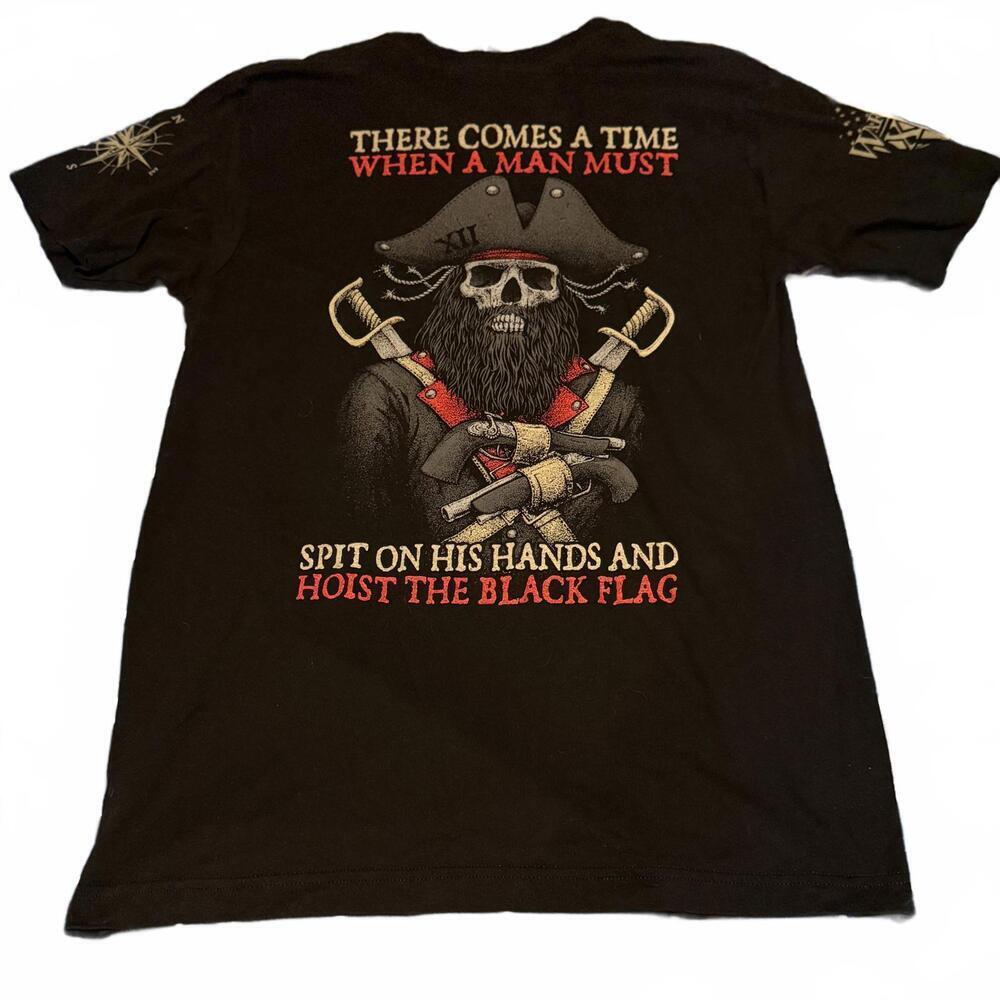 American Apparel Black Warrior XII Skull Pirate Graphic T-Shirt Large